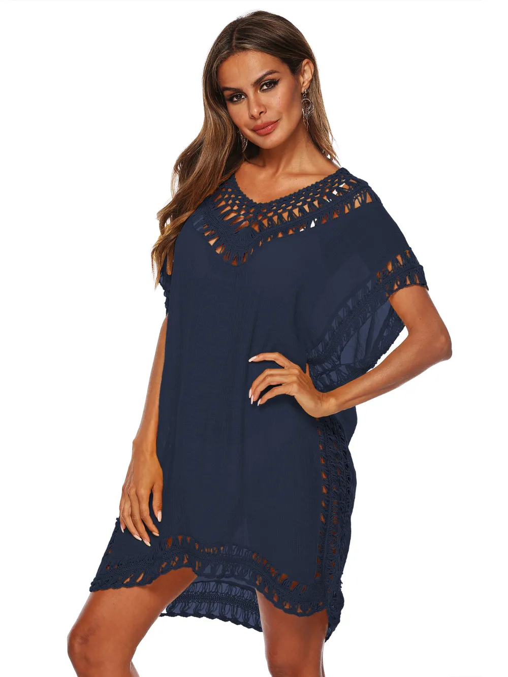 Bohemian Crochet Trim Beach Cover Up Dress, image 14