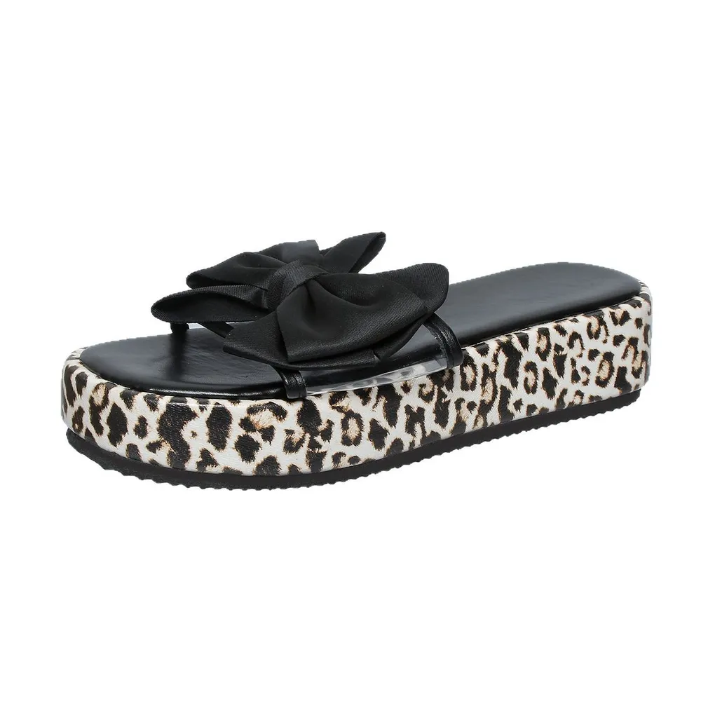 Bow Open Toe Leopard Platform Sandals, image 3
