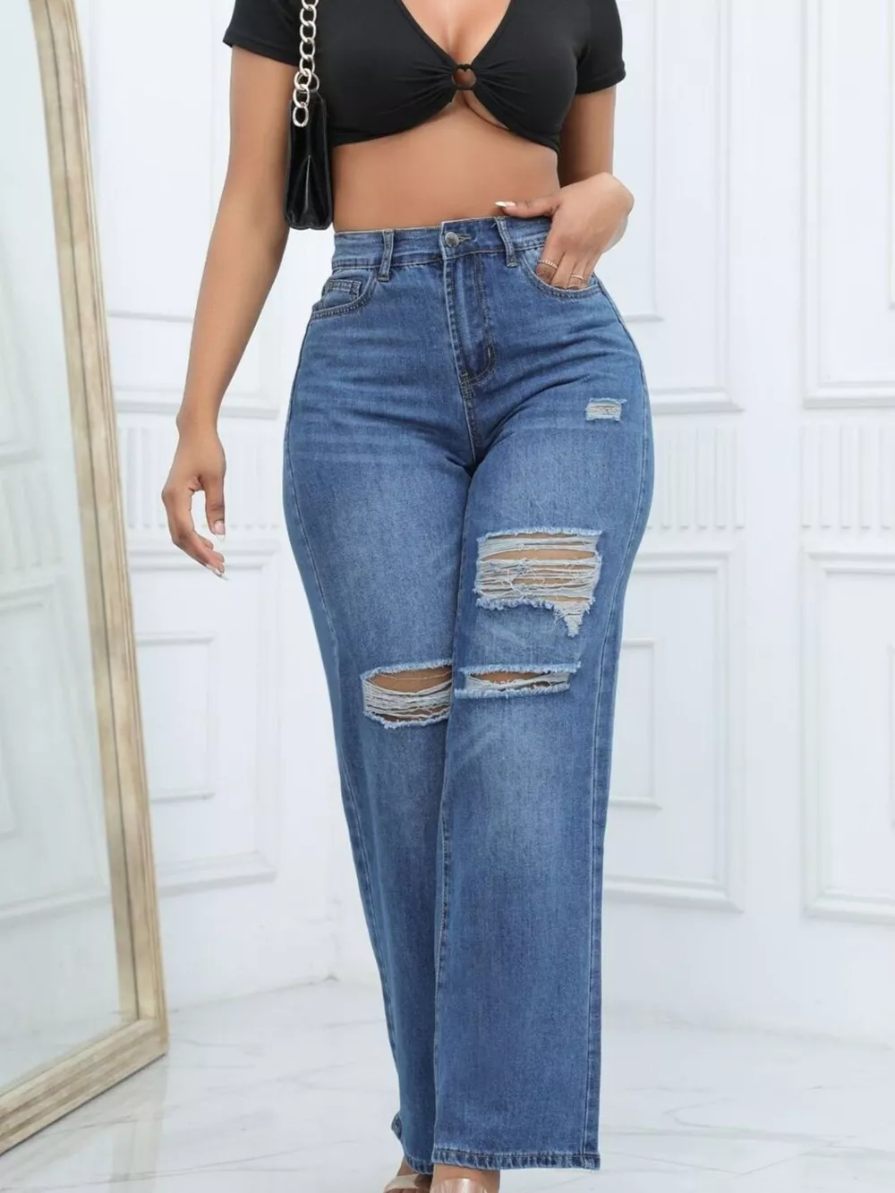 Distressed Wide-Leg Jeans, image 11