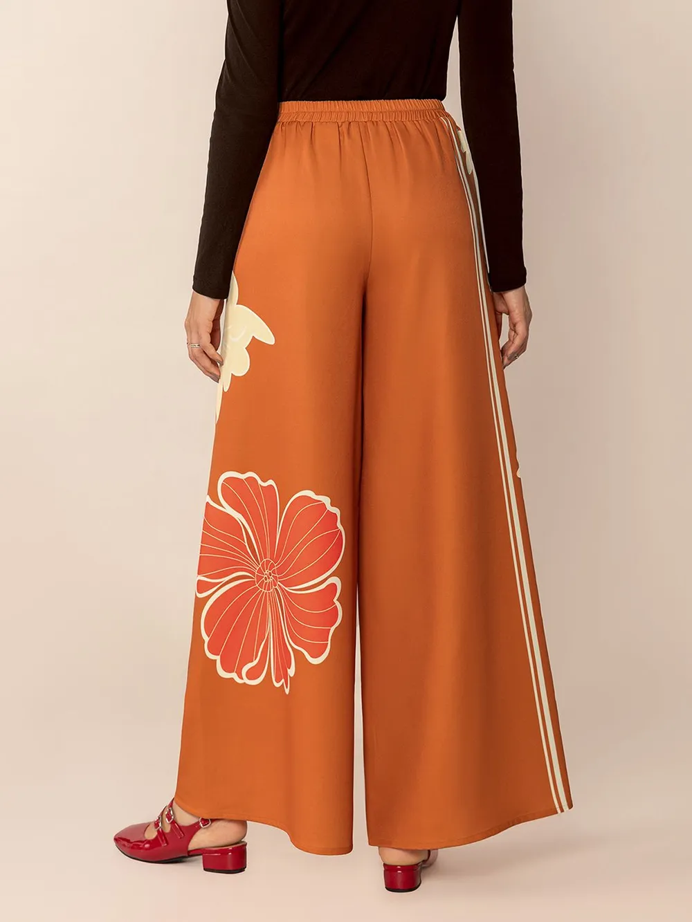 Printed Elastic Waist Wide Leg Pants, image 2