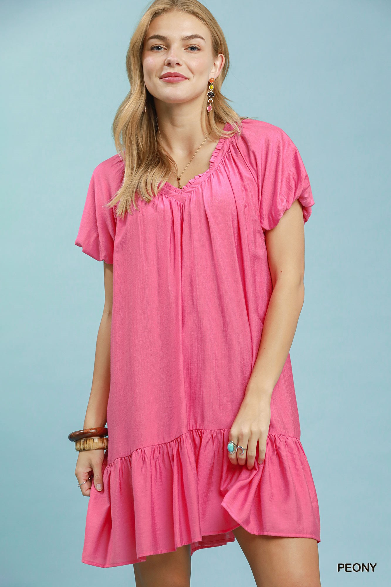 Ruffle Hem Shift Mini Dress