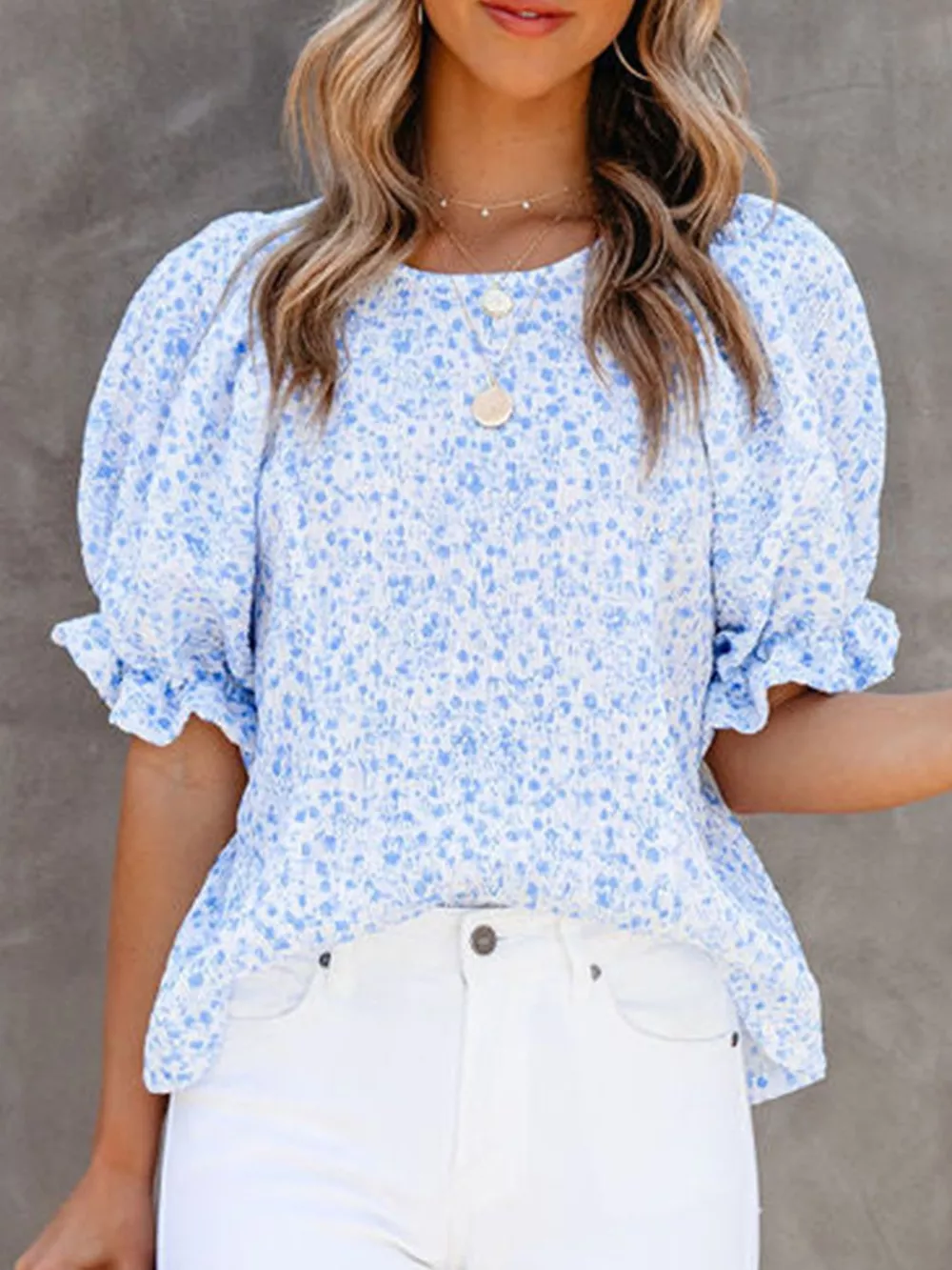 Full Size Floral Print Ruffle Sleeve Blouse Plus Size, image 4