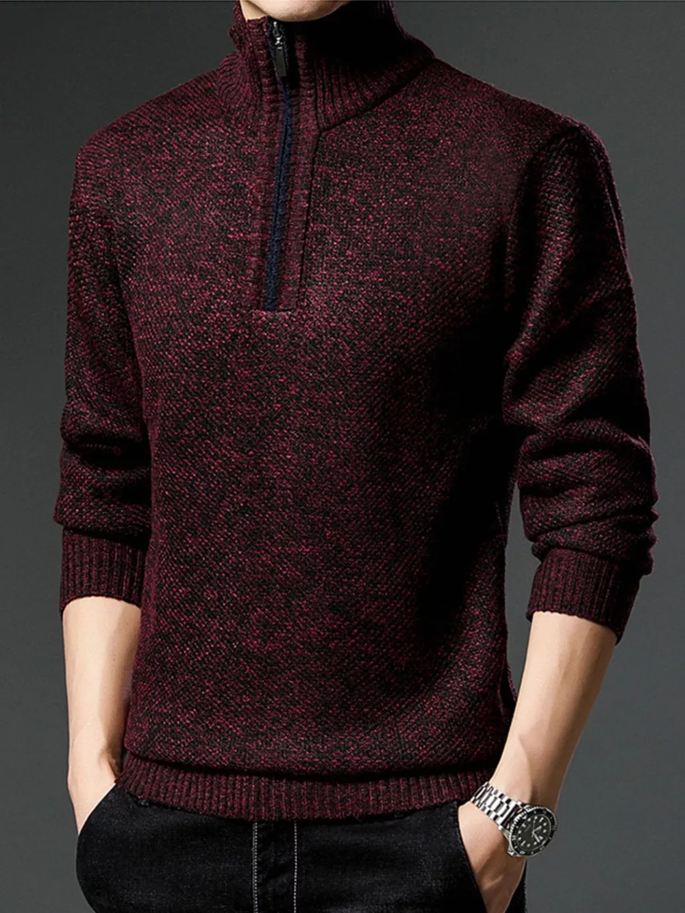 Men's Plus Size Half-Zip Knitted Pullover Sweater, image 8