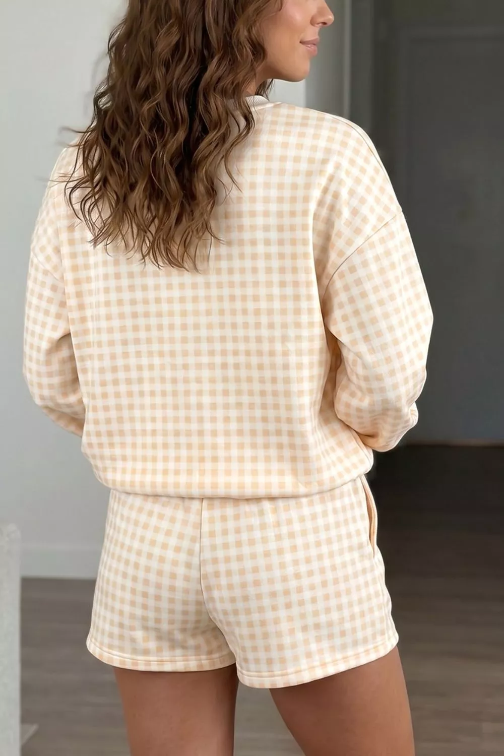 Gingham Long Sleeve Sweatshirt and Shorts Set, image 5
