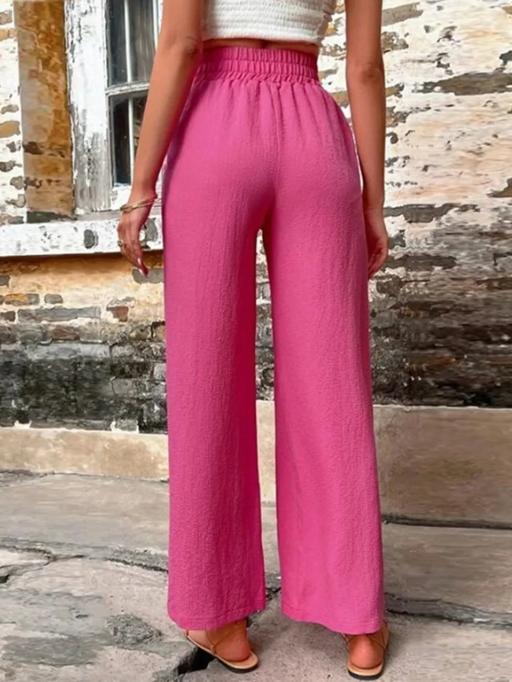 Tied High Waist Wide Leg Pants with Pockets, image 2