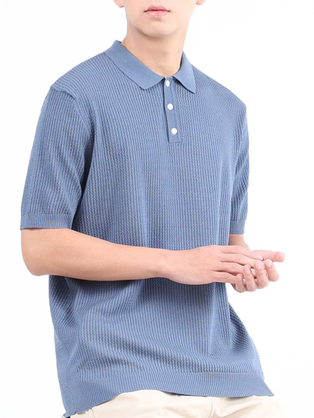 Men's Plus Size Textured Knit Short Sleeve Polo Shirt, image 2