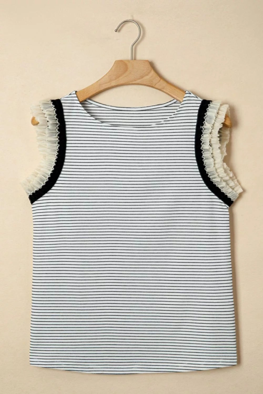 Stripe Contrasted Ruffle Trim Casual Tank Top, image 7