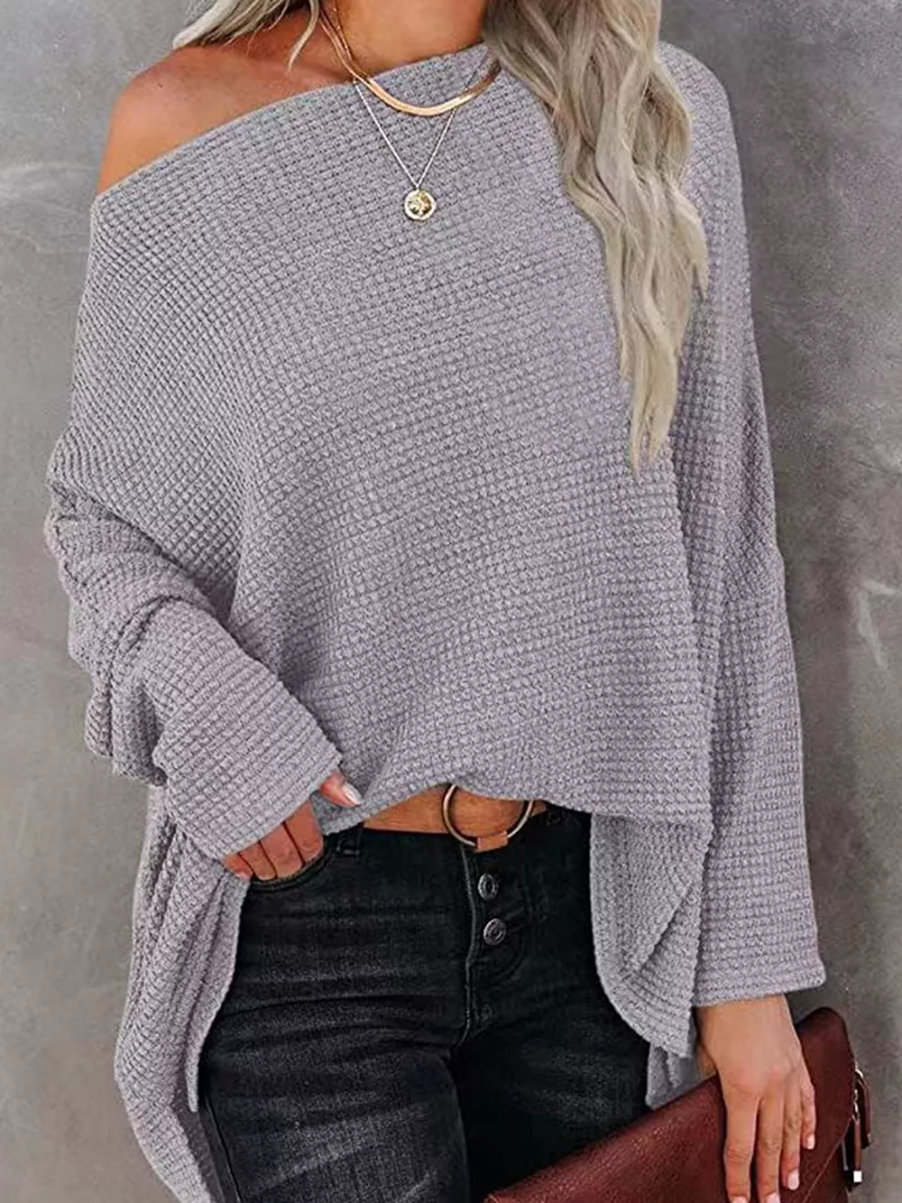 One-Shoulder Waffle Knit Top, image 5