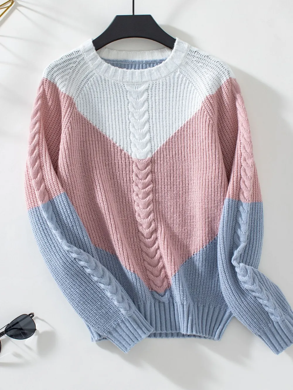 Color Block Round Neck Long Sleeve Sweater, image 8