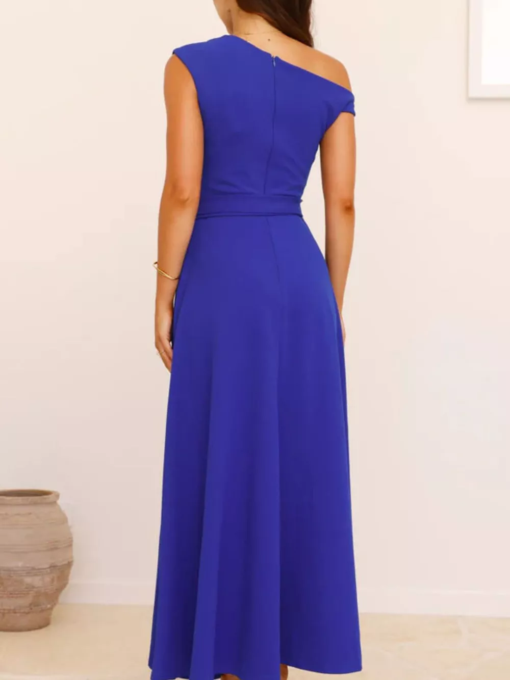 Single Shoulder Tie Waist Maxi Dress, image 2