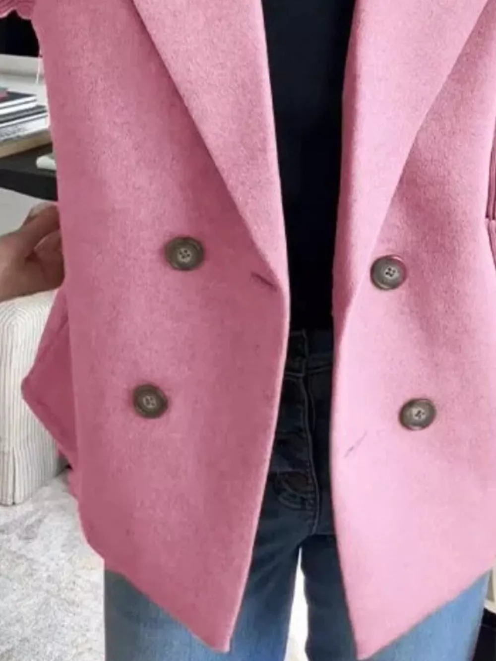 Full Size Knitted Sleeve Wool Blend Double-Breasted Blazer Plus Size, image 23