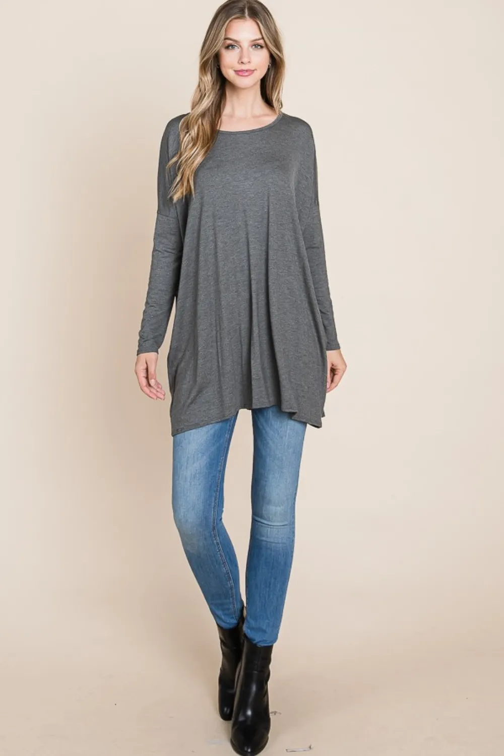 Round Neck Long Sleeve Oversized Top, image 3