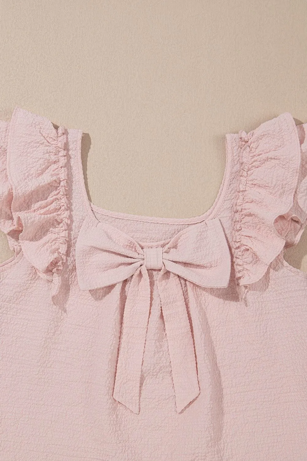 Textured Bow Knot Frilled Butterfly Sleeve Blouse, image 3