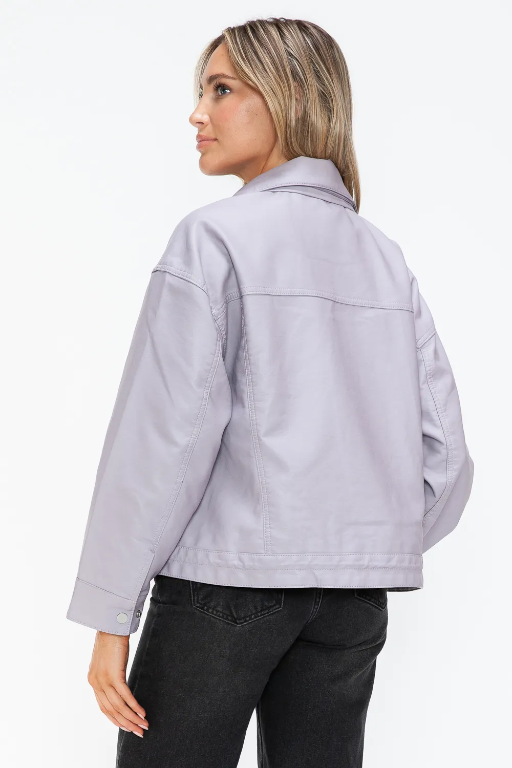 Drawstring Hem PU Leather Zip Up Jacket, image 10