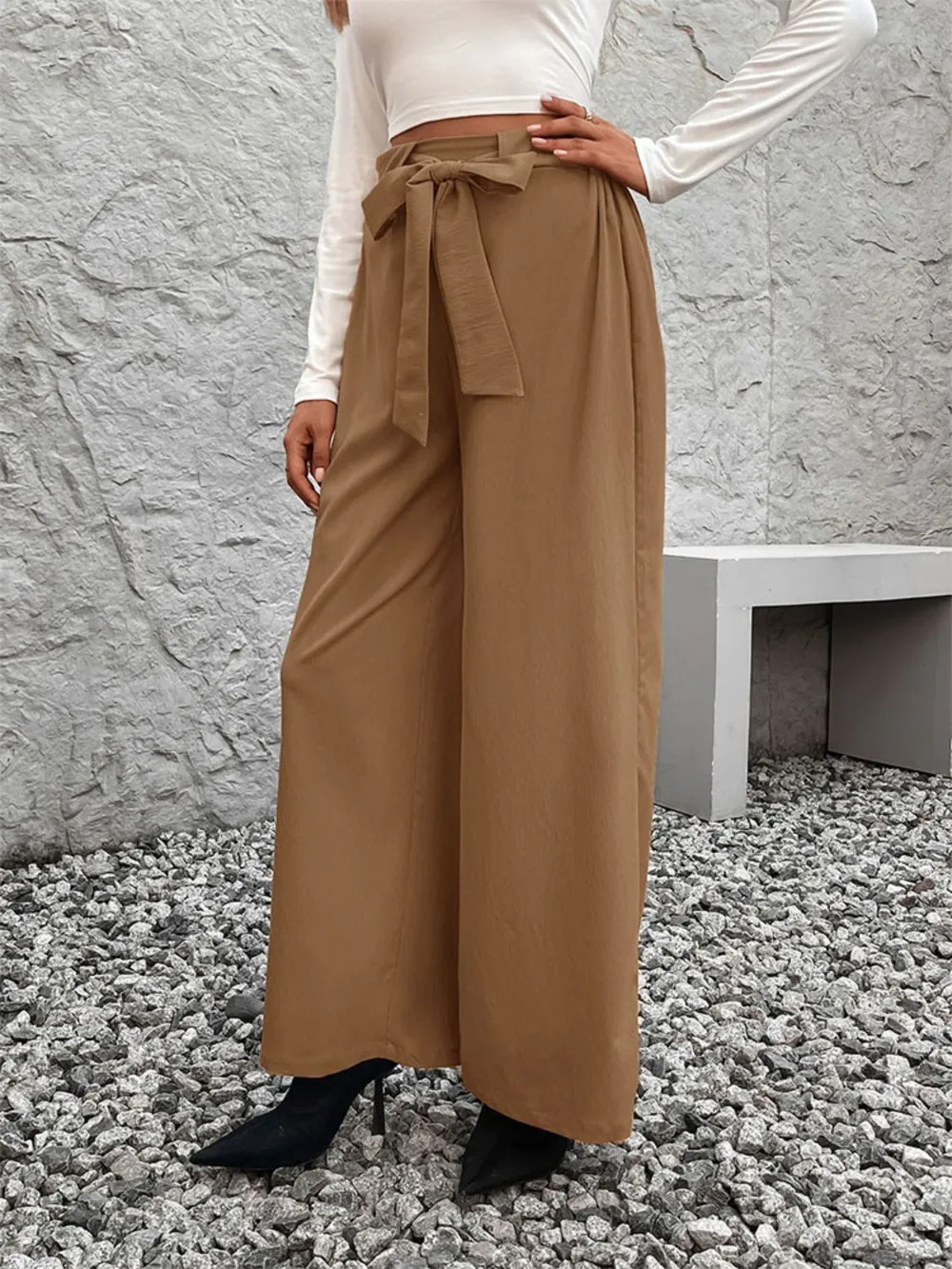Tied High Waist Wide Leg Pants, image 2