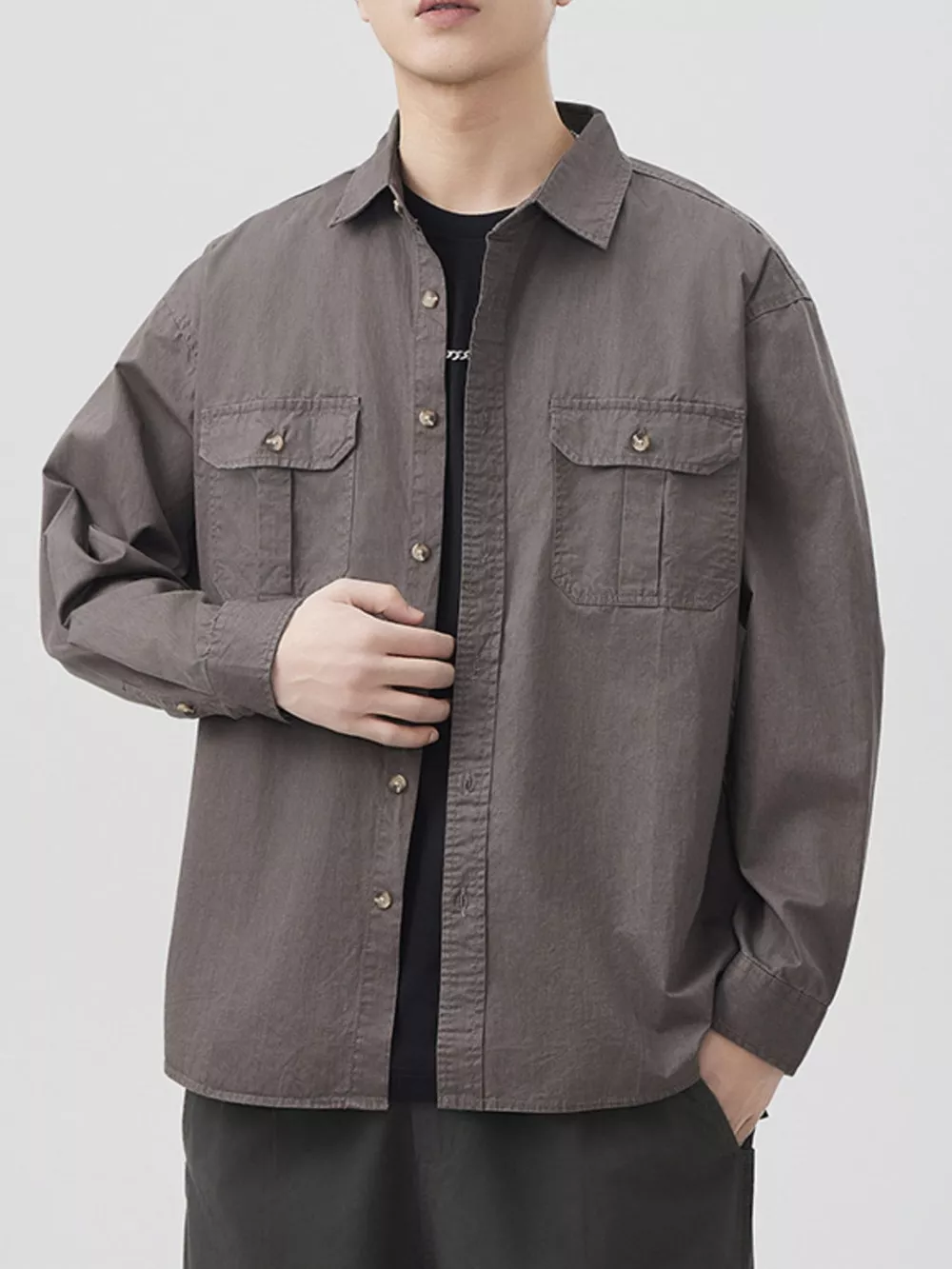 Men's Plus Size Button Up Long Sleeve Shirt