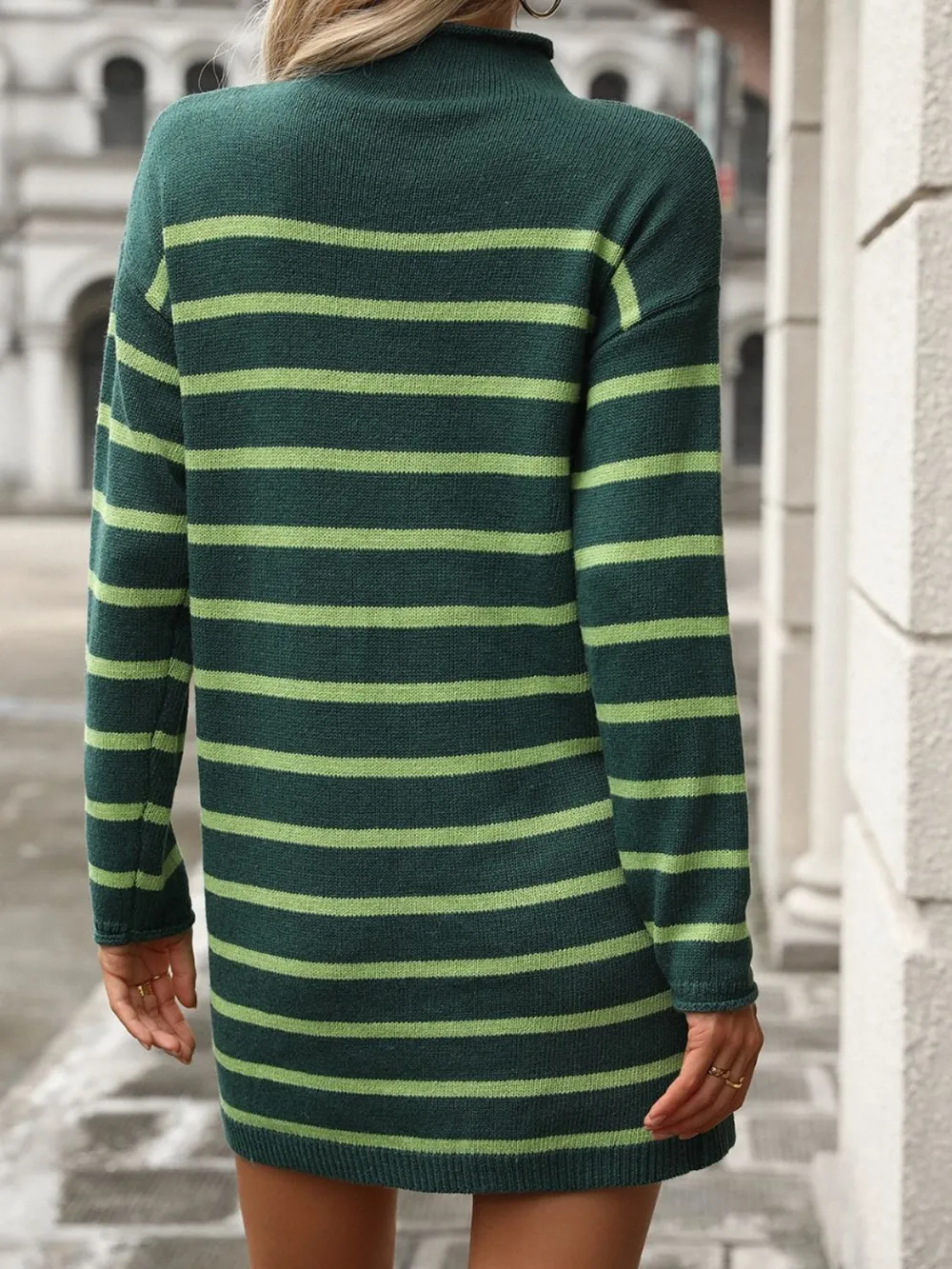 Striped Mock Neck Long Sleeve Mini Dress, image 11