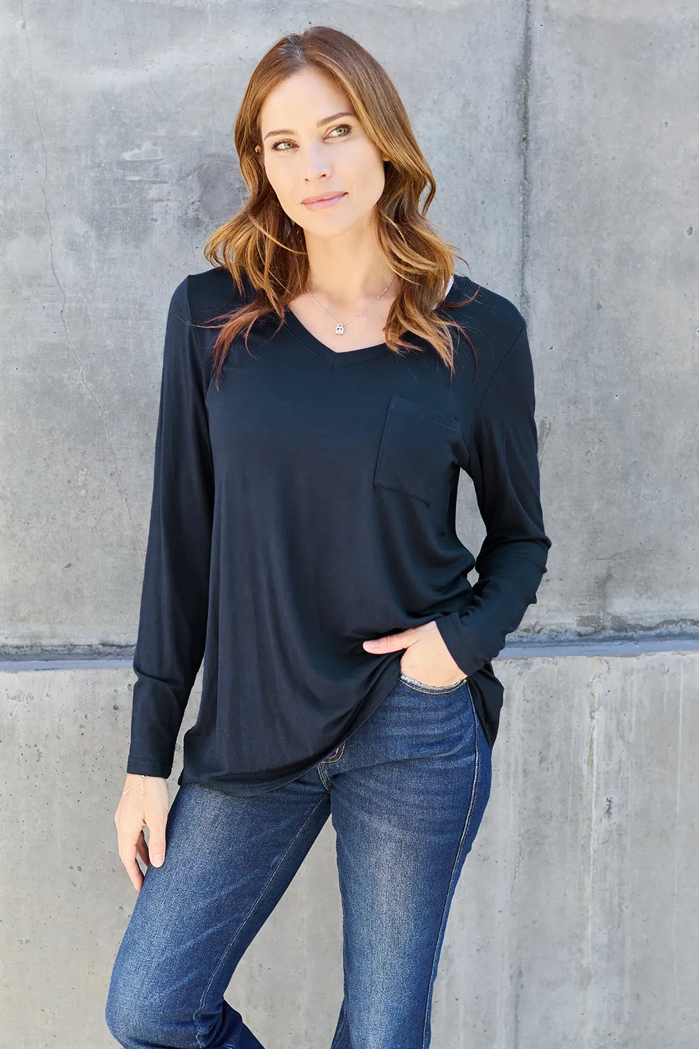 Full Size V-Neck Long Sleeve Top, image 4