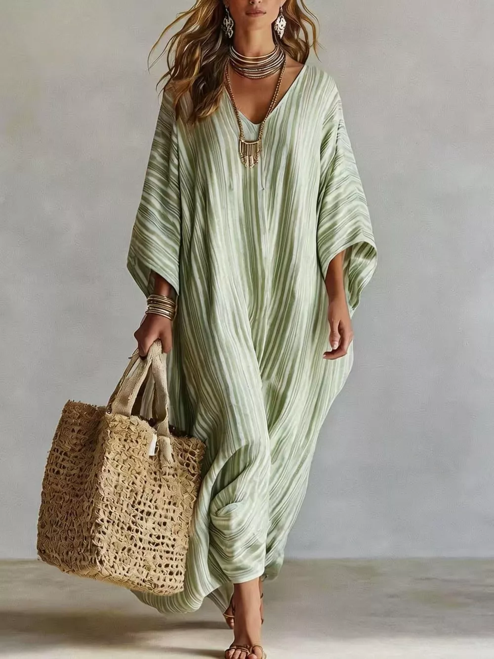Striped V-Neck Maxi Dress, image 7