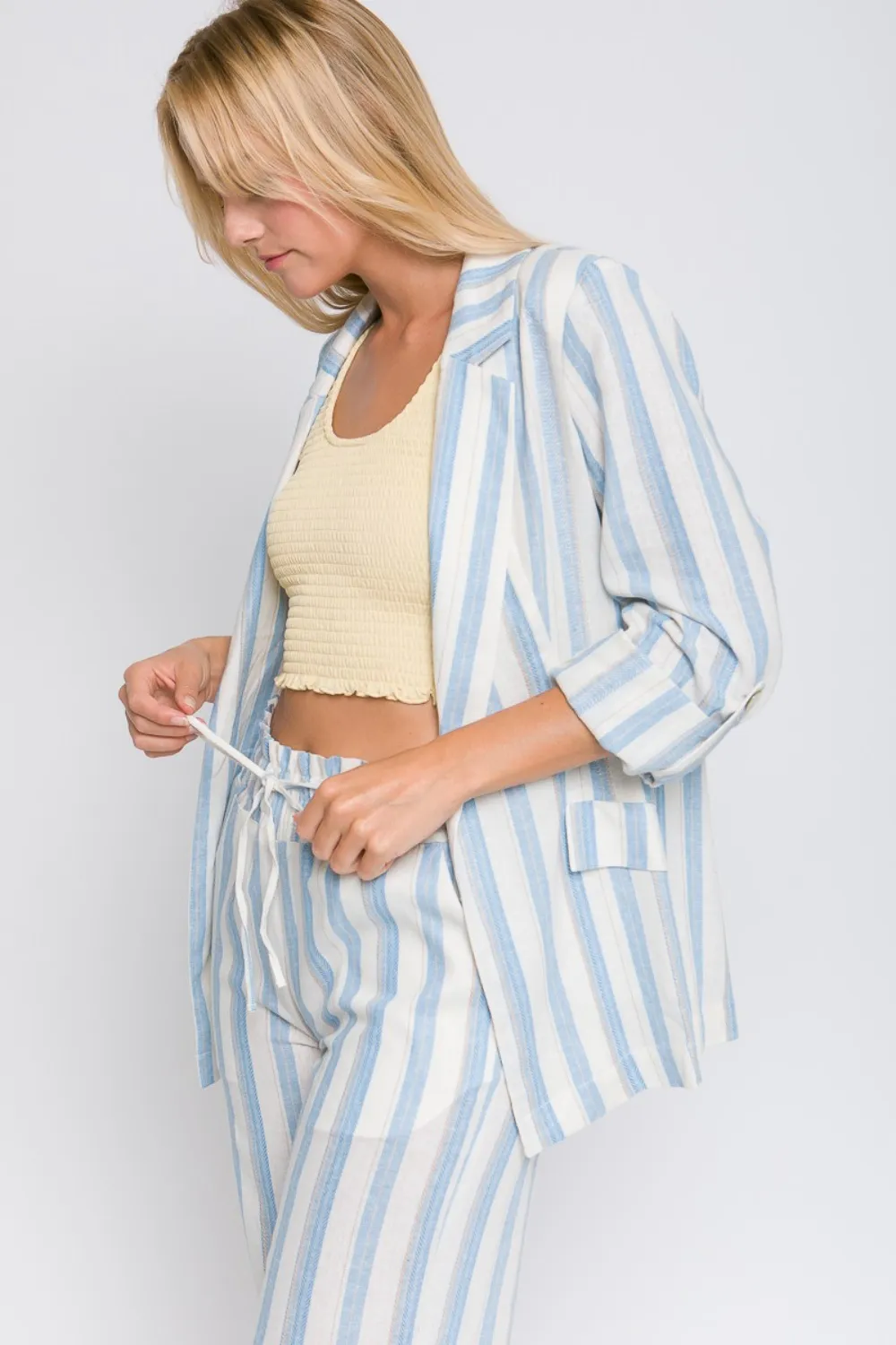 Linen Woven Striped Blazer, image 2