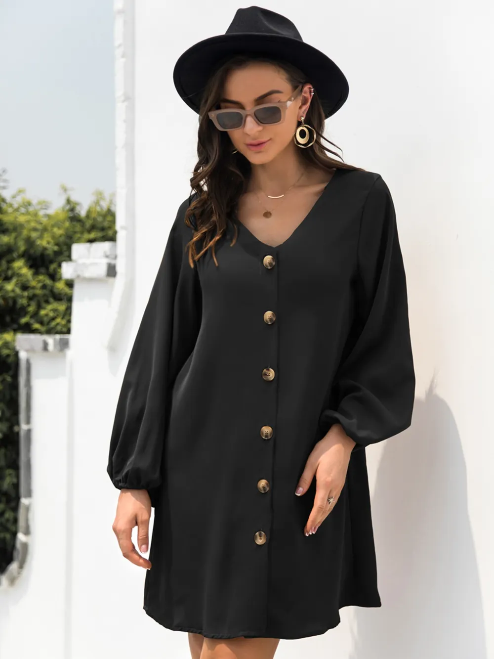 V-Neck Long Sleeve Mini Dress, image 3