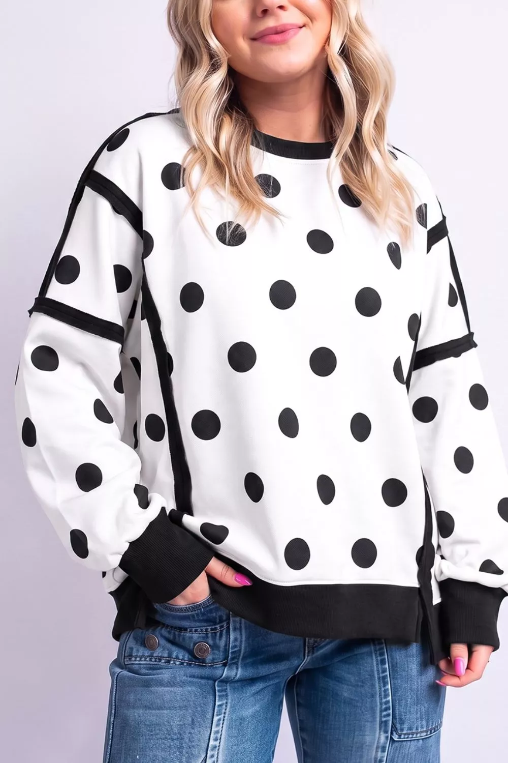 Polka Dot Crew Neck Sweatshirt, image 5