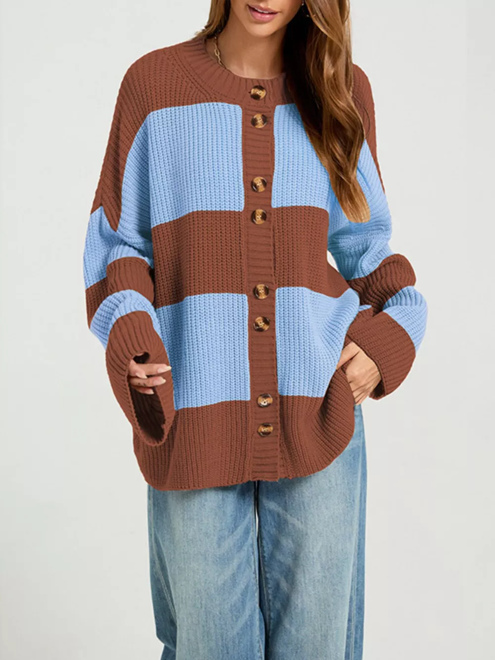 Color Block Striped Button-Up Cardigan, image 3