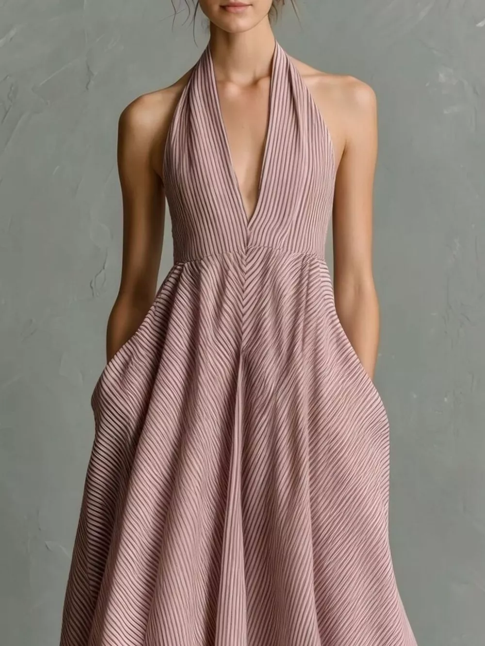 Full Size Striped Halter Neck Maxi Dress with Pockets Plus Size, image 10