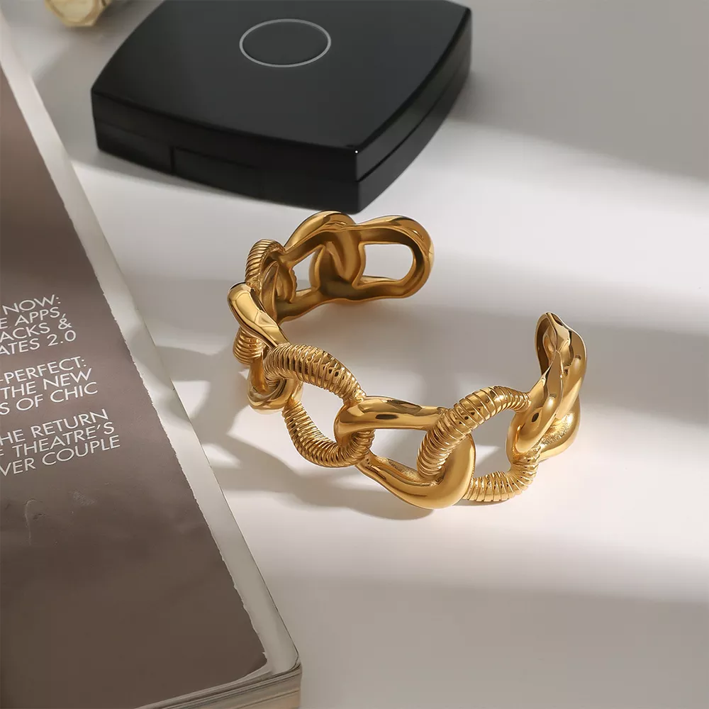 18K Gold-Plated Chain Link Open Bracelet, image 4