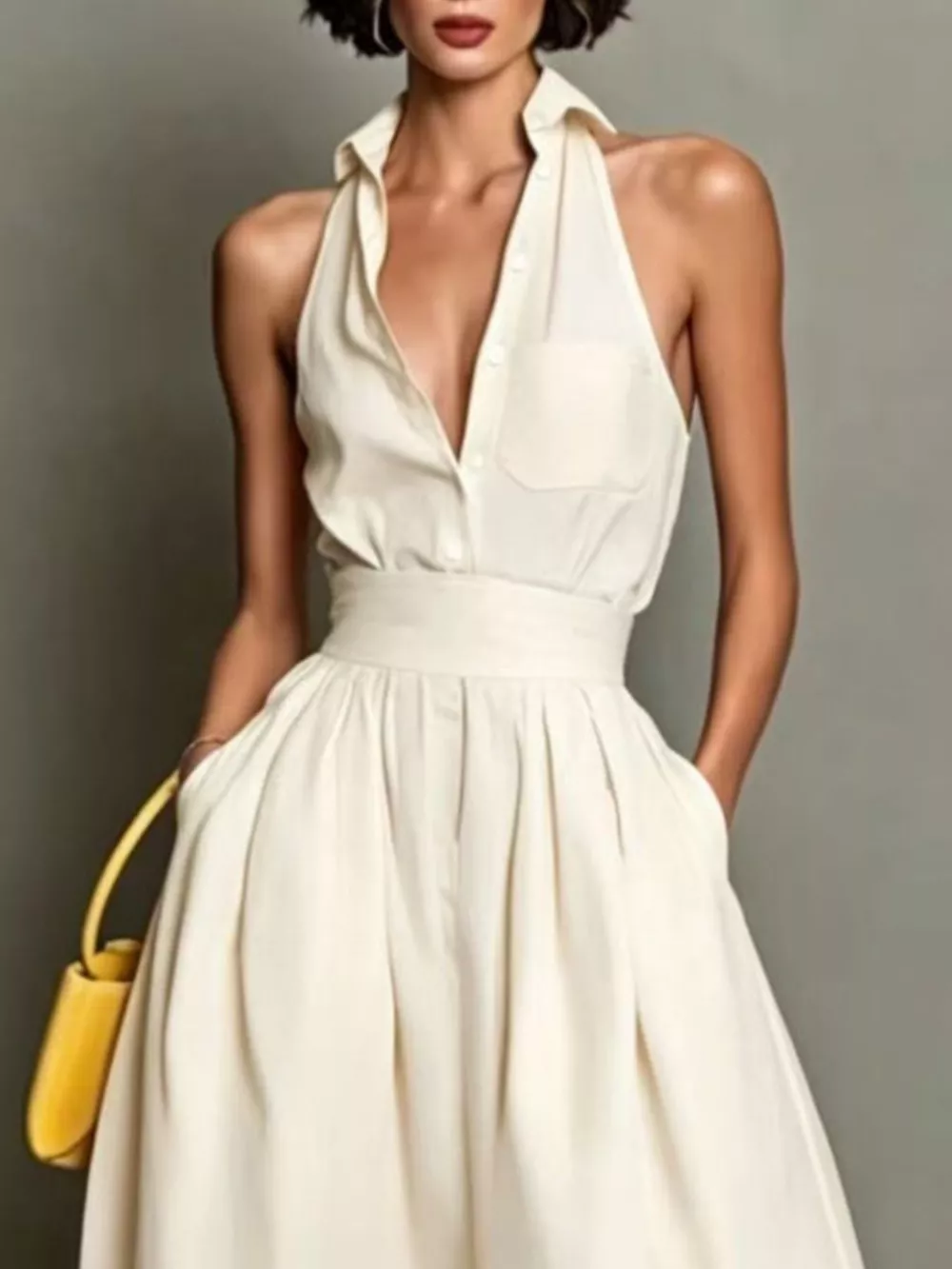 Sleeveless Collared A-Line Midi Dress, image 3
