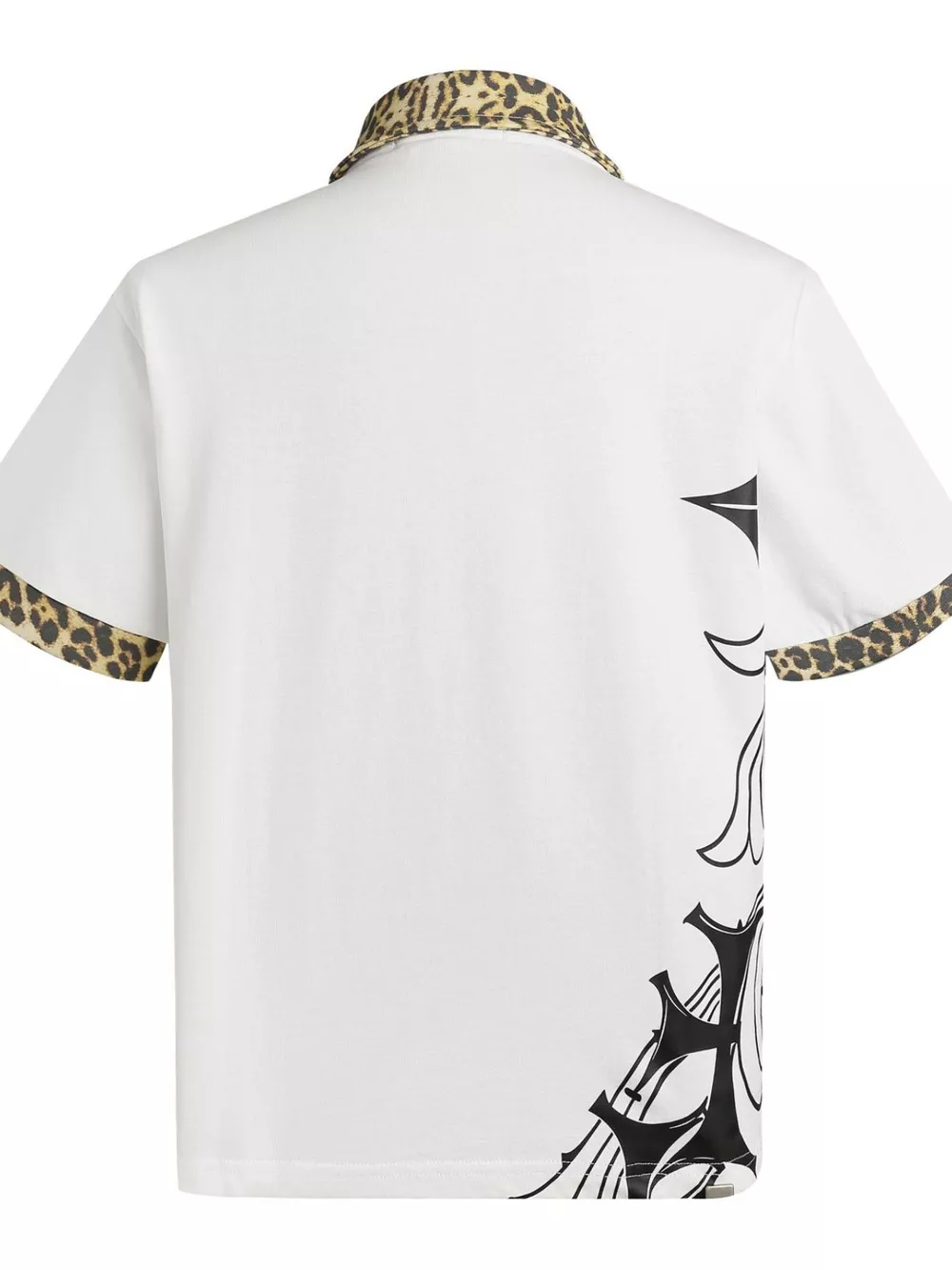 Men's Gothic Cross Print Polo with Leopard Collar, image 2