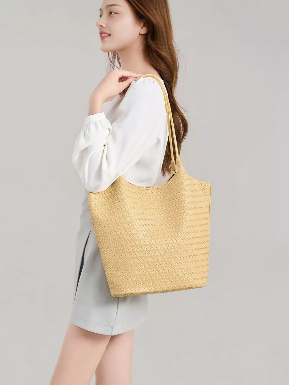 Elegant Woven Texture Tote Handbag, image 2