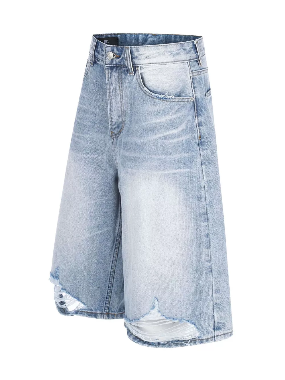 Men's High-Waisted Distressed Denim Capris, image 2