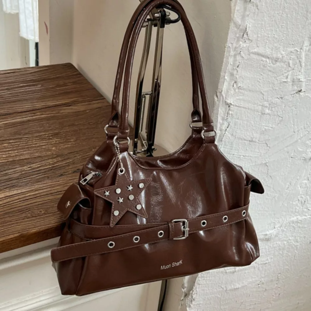 Buckle Detail Leather Shoulder Bag, image 4