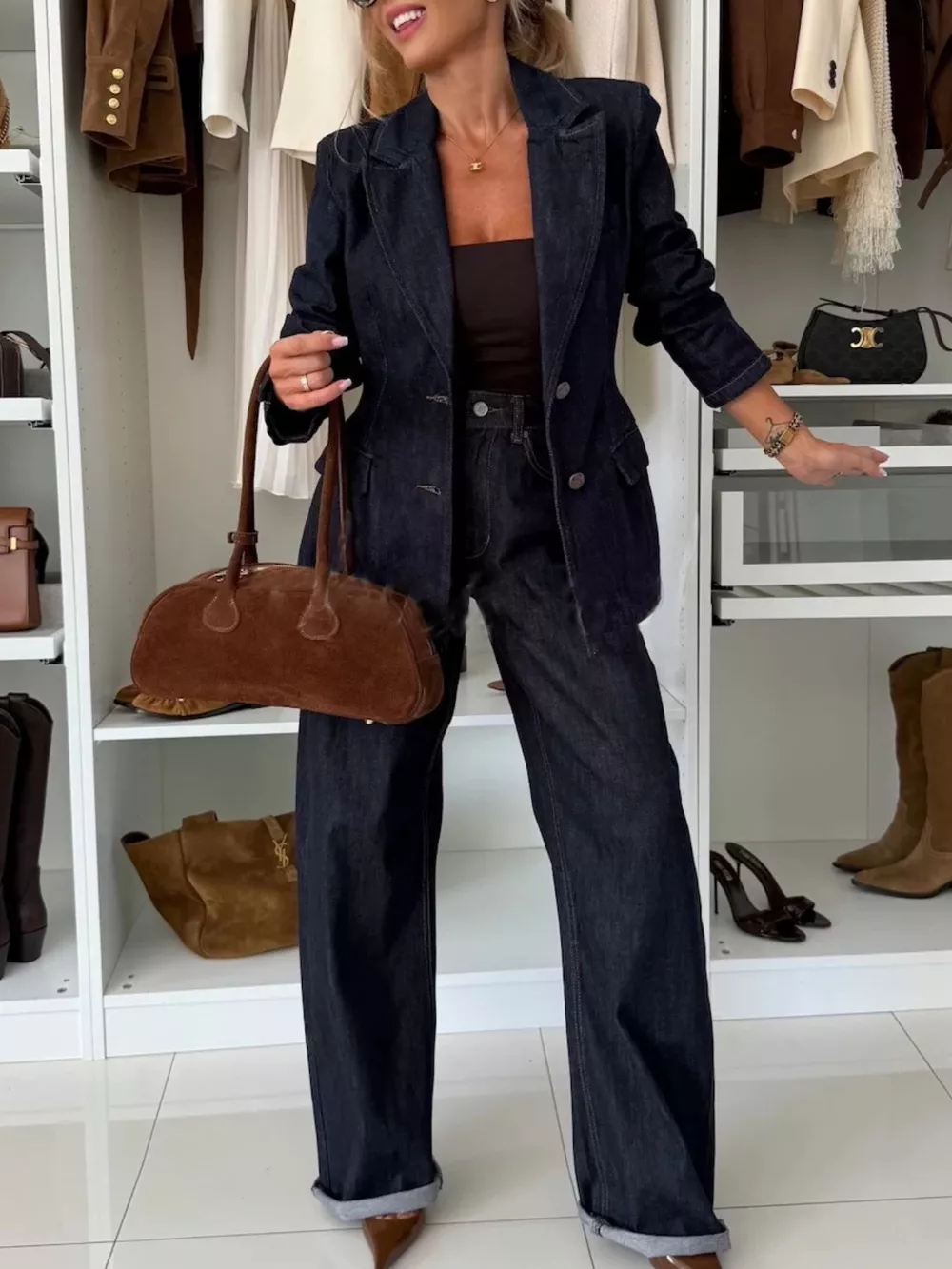 High-Waisted Wide-Leg Washed Jeans, image 6