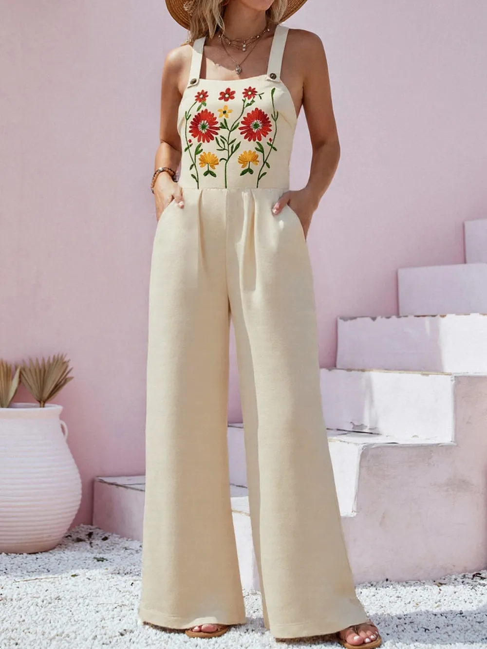 Floral Embroidered Wide Leg Jumpsuit, image 3