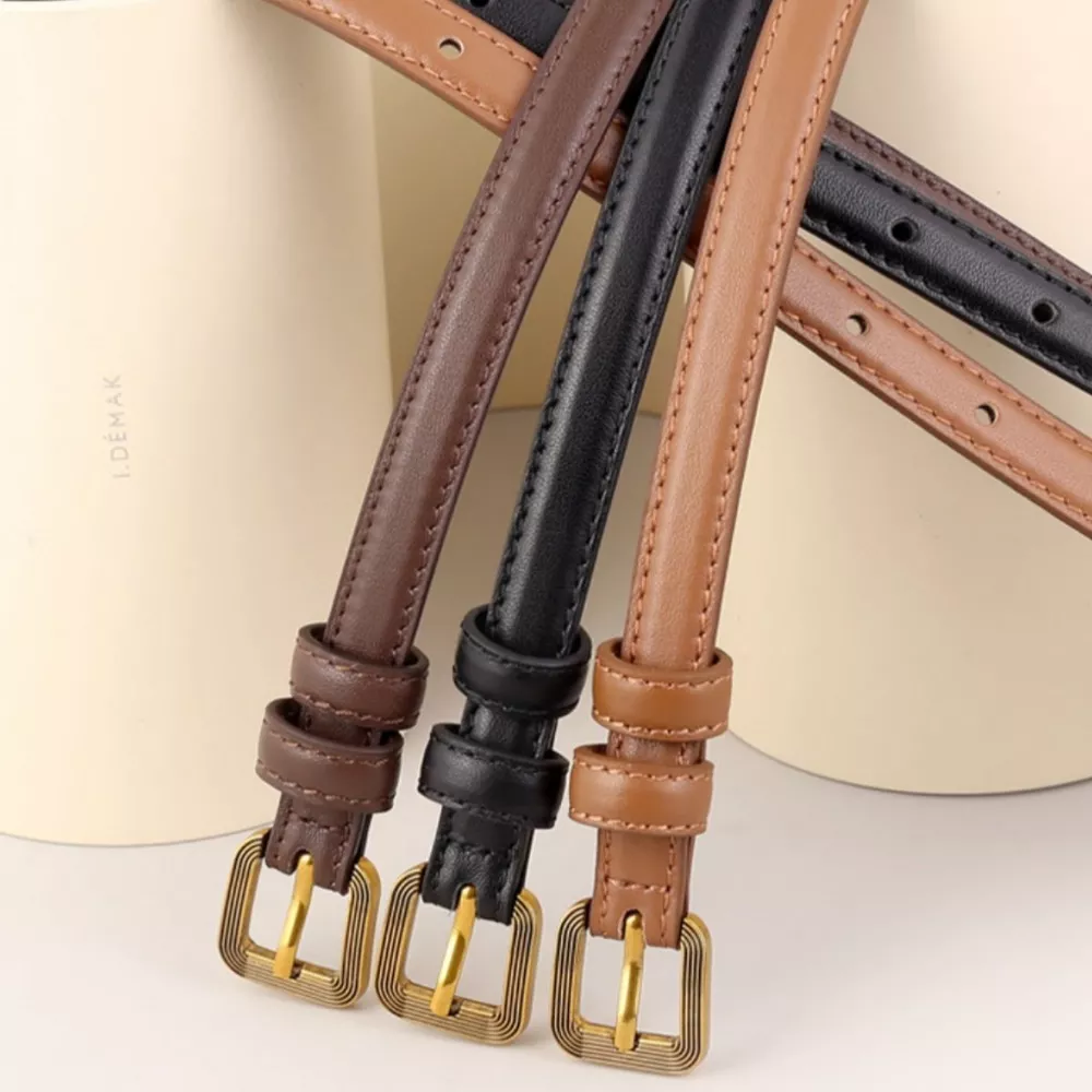 Leather Skinny Belt with Buckle, image 4