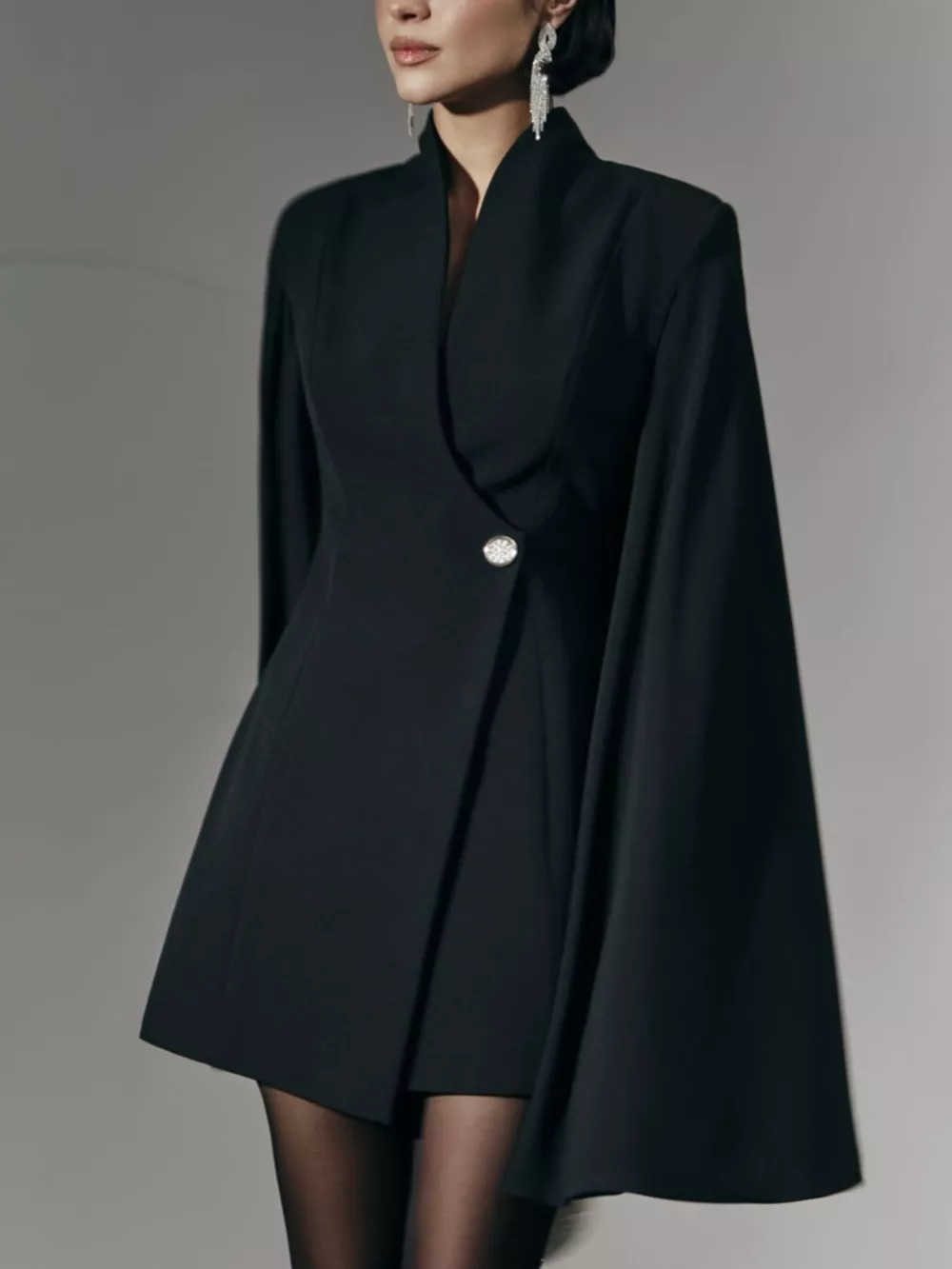 One Button Fitted Mini Blazer Dress with Cape Sleeves, image 2