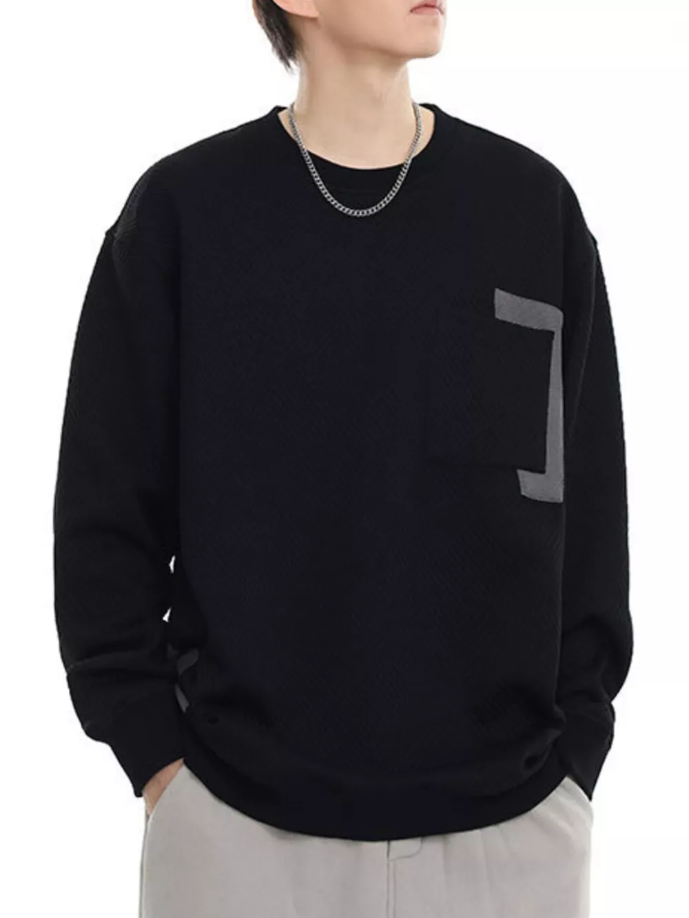 Men's Plus Size Crew Neck Sweatshirt with Pocket Detail, image 2