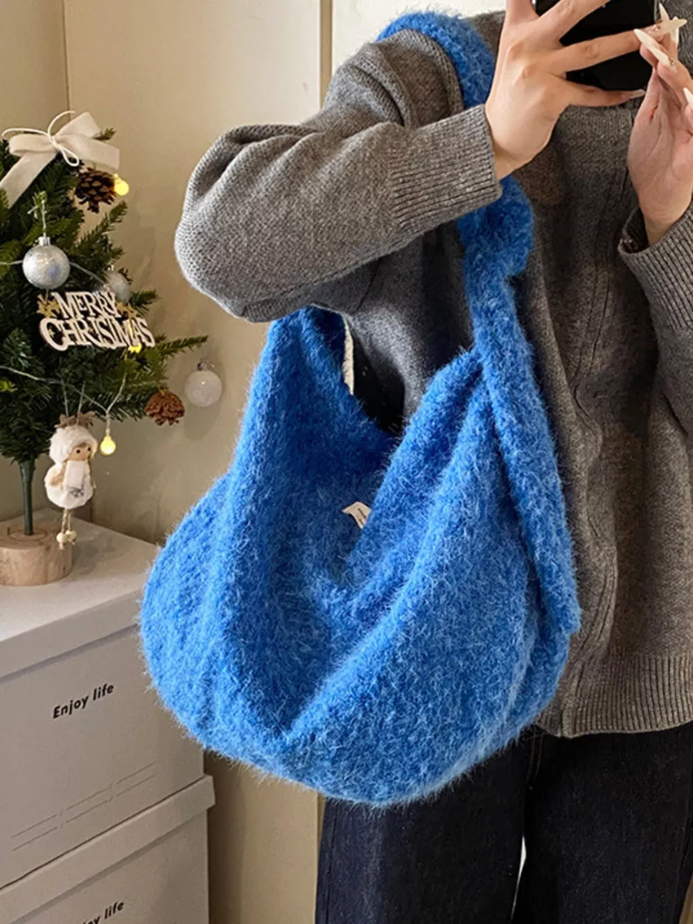 Fuzzy Solid Color Crossbody Bag, image 18