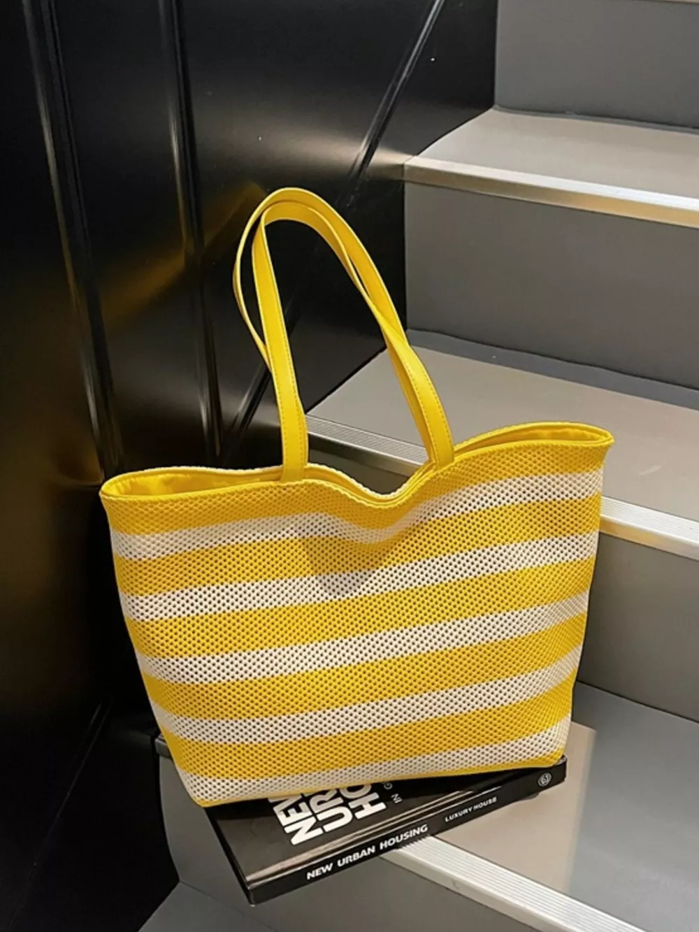 Striped Mesh Shoulder Bag