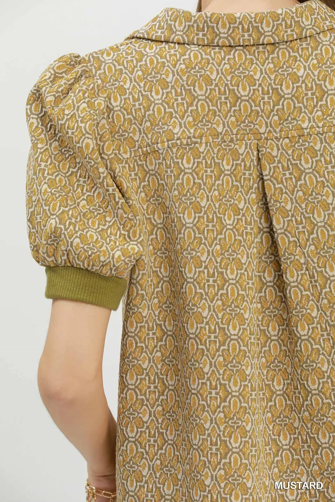 Printed Collared Puff Sleeve Top, image 4