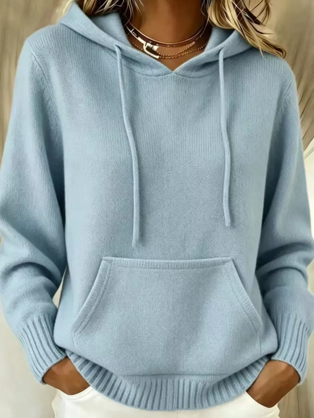 Full Size Drawstring Kangaroo Pocket Hooded Sweater Plus Size, image 28