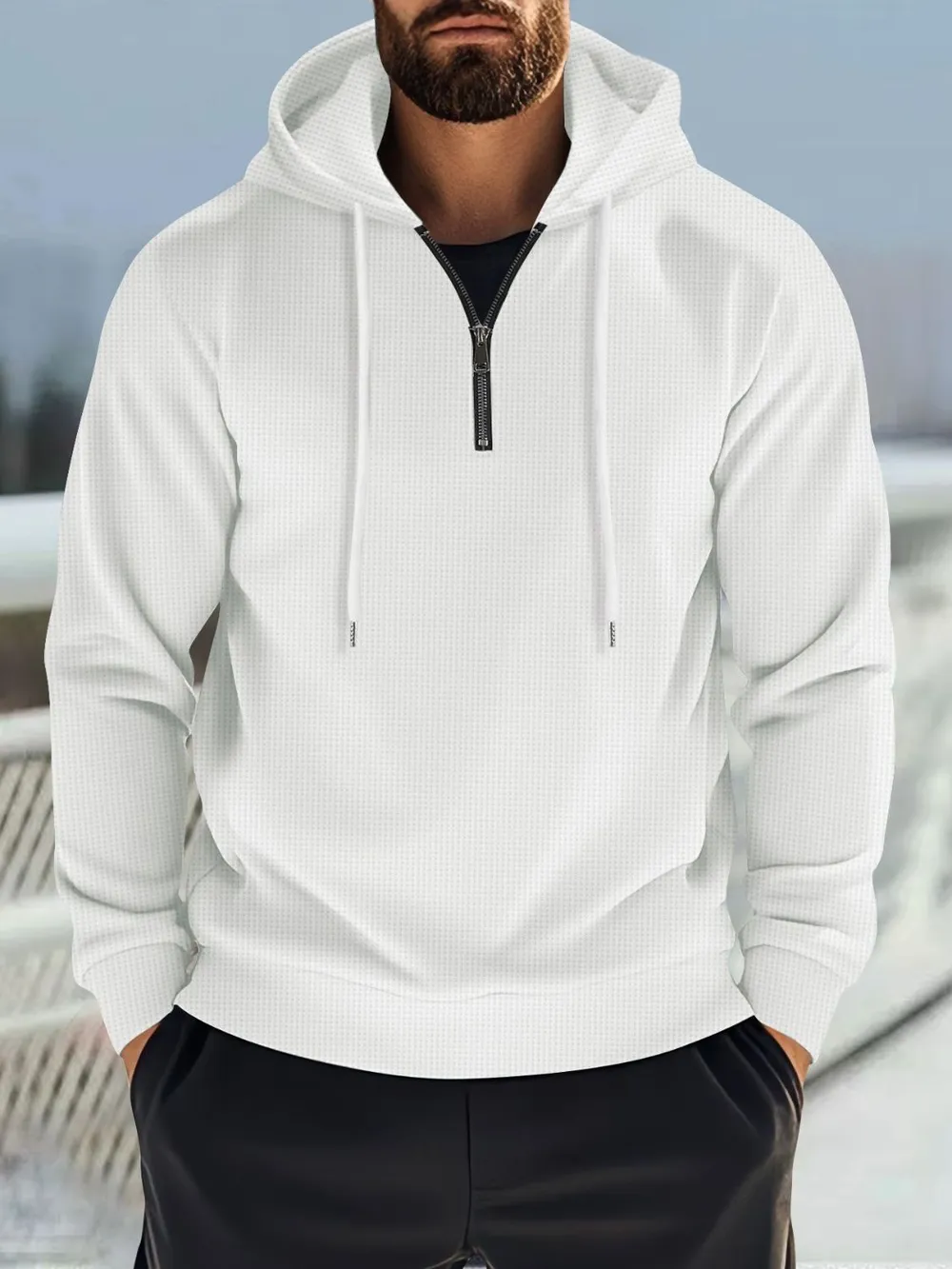 Men's Full Size Quarter Zip Long Sleeve Drawstring Hoodie Plus Size, image 4