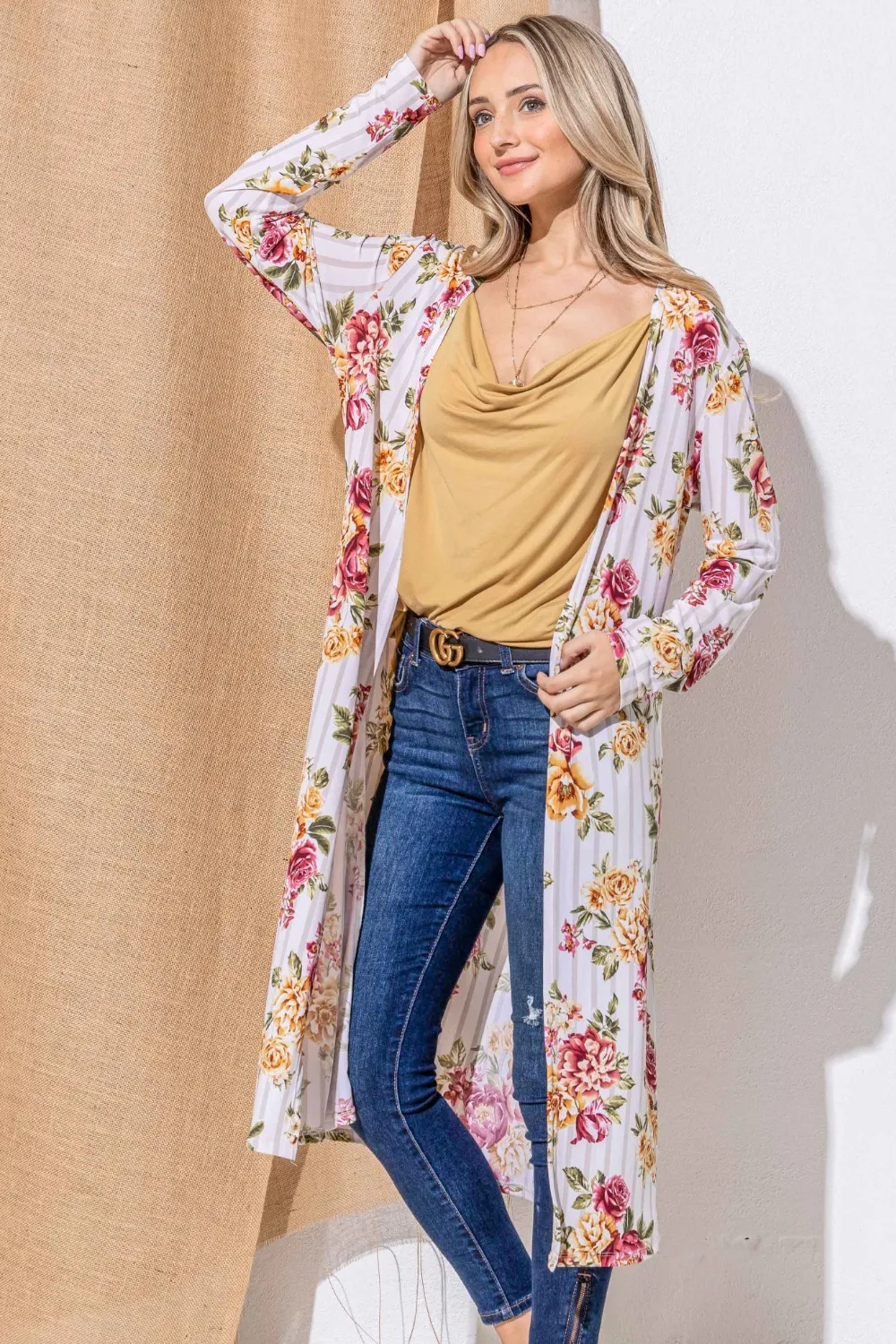 Floral Kimono Open Front Longline Cardigan, image 4