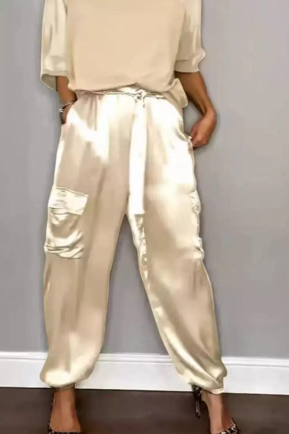 Satin Round Neck Top and Pants Set, image 12