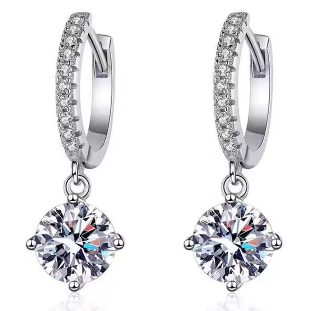 1 Carat Moissanite 925 Sterling Silver Drop Earrings, image 3
