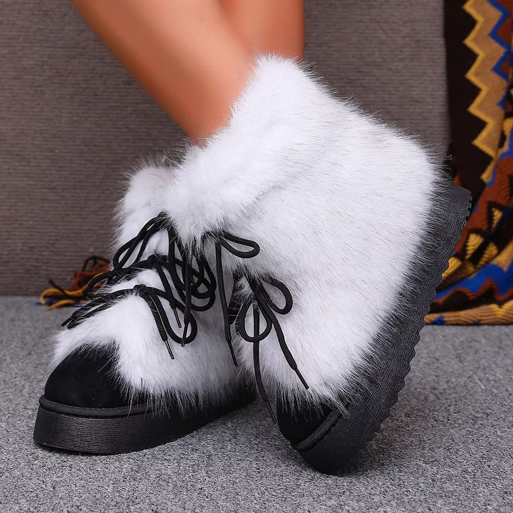 Winter Faux Fur Trimmed Lace-Up Boots, image 2