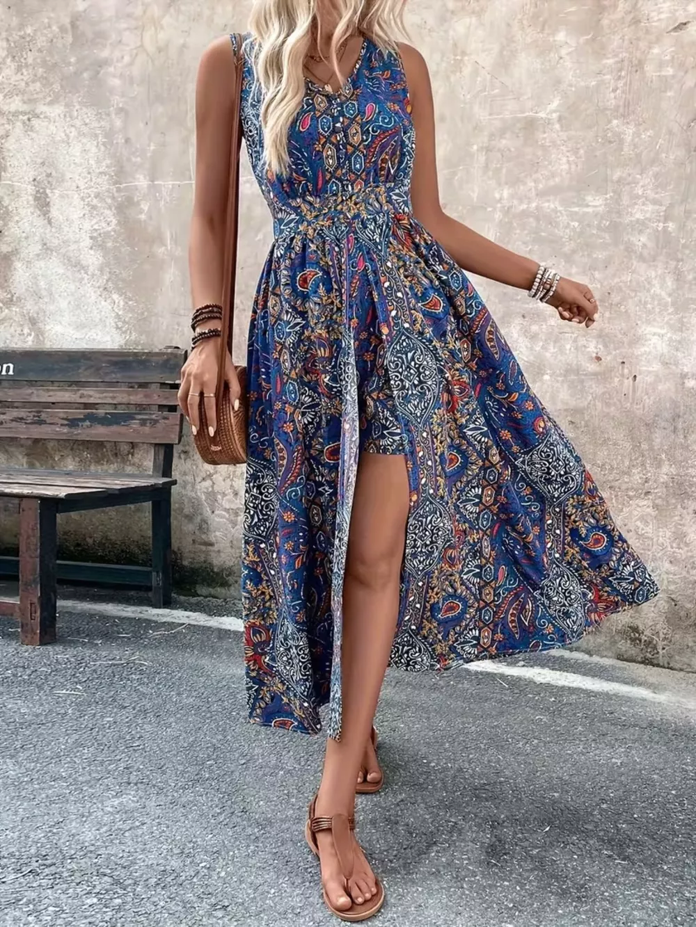 Paisley Print Sleeveless Romper, image 11