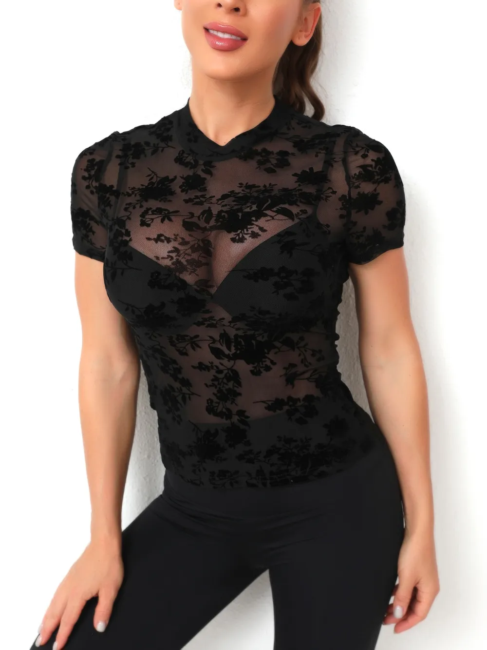 Mock Neck Short Sleeve Top, image 2